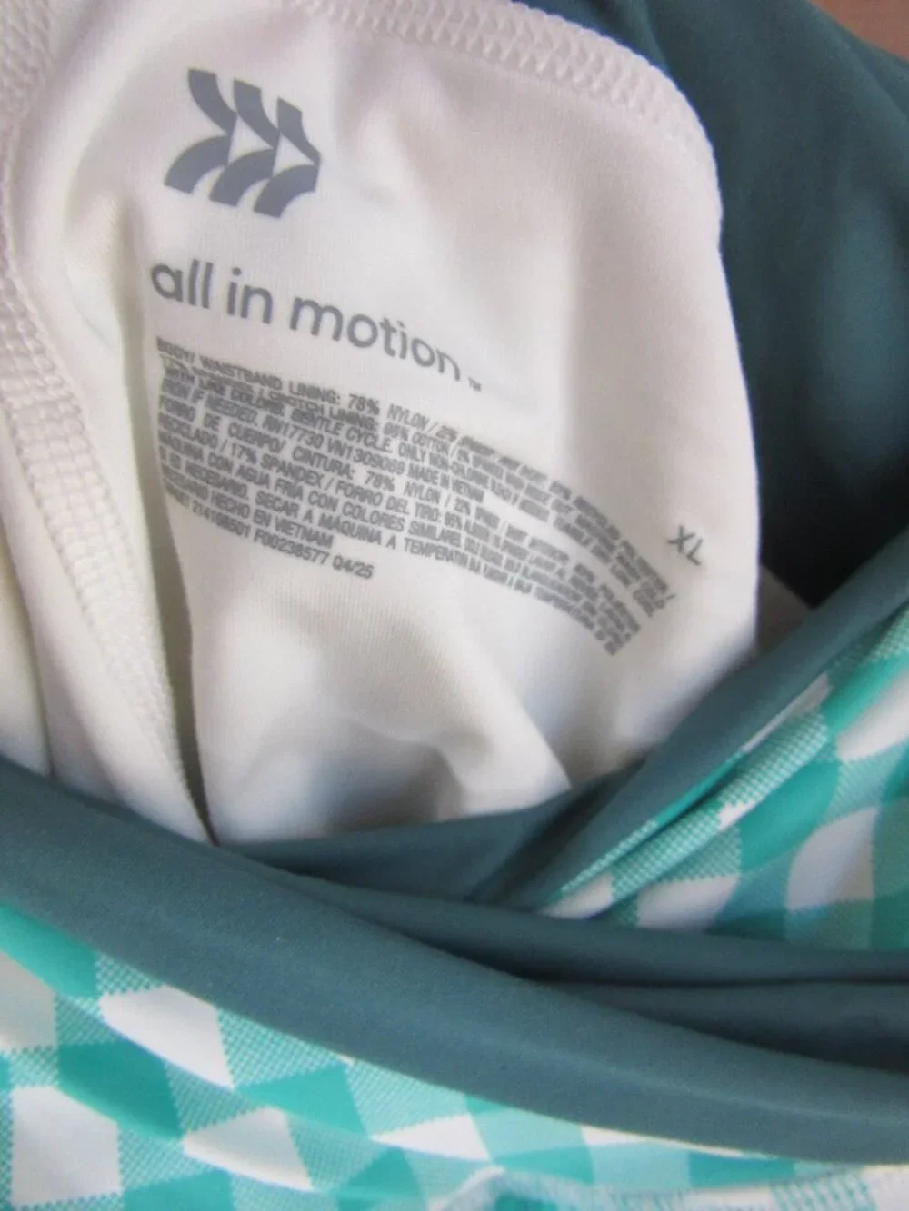 All in Motion 2 Piece Active Set Skort Halter Green White Gingham Size XL NWT